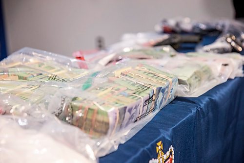 MIKAELA MACKENZIE / WINNIPEG FREE PRESS

$300,000 in seized cash at a press conference about the dismantling of an interprovincial drug network at the Winnipeg Police Service headquarters in Winnipeg on Thursday, Nov. 5, 2020. For Julia-Simone Rutgers story.

Winnipeg Free Press 2020