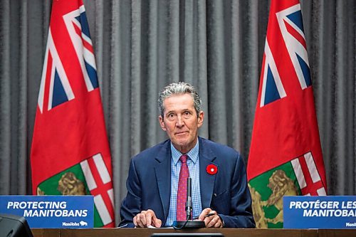 MIKAELA MACKENZIE / WINNIPEG FREE PRESS

Premier Brian Pallister speaks to the media about additional enforcement measures designed to curb the spread of COVID-19 at the Manitoba Legislative Building in Winnipeg on Thursday, Nov. 5, 2020. For Carol Sanders story.

Winnipeg Free Press 2020