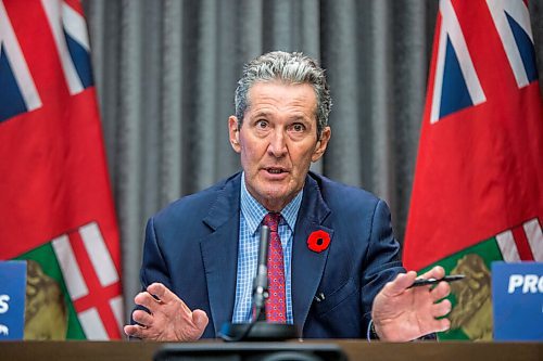 MIKAELA MACKENZIE / WINNIPEG FREE PRESS

Premier Brian Pallister speaks to the media about additional enforcement measures designed to curb the spread of COVID-19 at the Manitoba Legislative Building in Winnipeg on Thursday, Nov. 5, 2020. For Carol Sanders story.

Winnipeg Free Press 2020