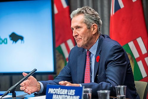 MIKAELA MACKENZIE / WINNIPEG FREE PRESS

Premier Brian Pallister speaks to the media about additional enforcement measures designed to curb the spread of COVID-19 at the Manitoba Legislative Building in Winnipeg on Thursday, Nov. 5, 2020. For Carol Sanders story.

Winnipeg Free Press 2020