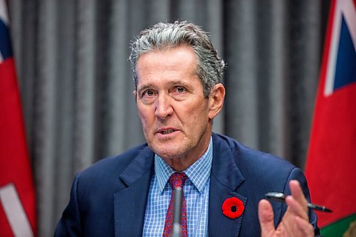 MIKAELA MACKENZIE / WINNIPEG FREE PRESS

Premier Brian Pallister speaks to the media about additional enforcement measures designed to curb the spread of COVID-19 at the Manitoba Legislative Building in Winnipeg on Thursday, Nov. 5, 2020. For Carol Sanders story.

Winnipeg Free Press 2020