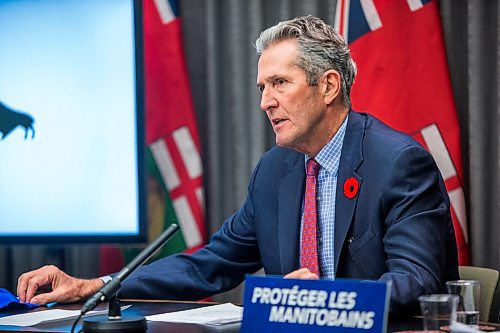 MIKAELA MACKENZIE / WINNIPEG FREE PRESS

Premier Brian Pallister speaks to the media about additional enforcement measures designed to curb the spread of COVID-19 at the Manitoba Legislative Building in Winnipeg on Thursday, Nov. 5, 2020. For Carol Sanders story.

Winnipeg Free Press 2020