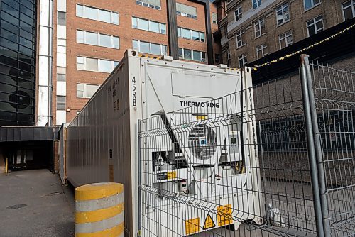 JESSE BOILY  / WINNIPEG FREE 
A refrigerator unit outside the Health Science Centres McDermot entrance on Friday. Friday, Nov. 6, 2020.
Reporter: