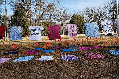 Daniel Crump / Winnipeg Free Press. A protest art instalment on the boulevard at wellington crescent set up by concerned health care workers. November 7, 2020.