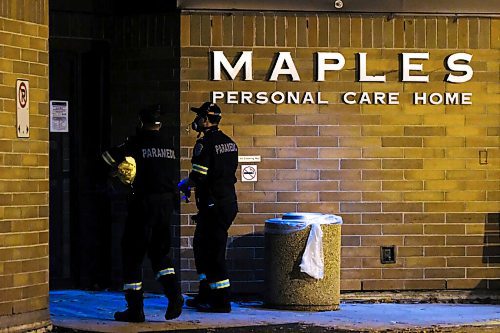 Daniel Crump / Winnipeg Free Press. Paramedics attend a call at the Maples Personal Care Home. The Winnipeg care home is the site of a COVID-19 outbreak. November 7, 2020.