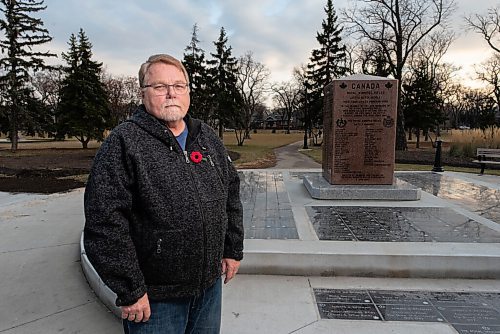 JESSE BOILY  / WINNIPEG FREE PRESS
Ian Stewart, author of Voices of War, a book about the Royal Winnipeg Rifles, stands for portraits at the Royal Winnipeg Rifles Memorial at Vimy Ridge Park on Sunday. Sunday, Nov. 8, 2020.
Reporter: Alan Small