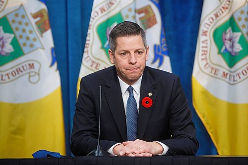 MIKE DEAL / WINNIPEG FREE PRESS
Mayor Brian Bowman and Winnipeg Fire Paramedic Service Chief John Lane speak during a media conference at City Hall Monday morning regarding the City's involvement in Personal Care Home response, specifically at the Maples Personal Care Home. 
201109 - Monday, November 09, 2020.