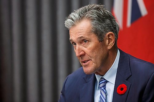 MIKE DEAL / WINNIPEG FREE PRESS
Premier Brian Pallister and Dr. Brent Roussin, chief provincial public health officer, announce that the whole province is going to code red on the pandemic response system during a Tuesday morning media conference at the Manitoba Legislative building.
201110 - Tuesday, November 10, 2020.