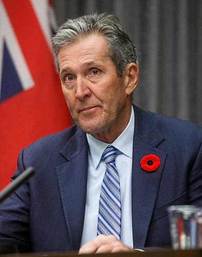 MIKE DEAL / WINNIPEG FREE PRESS
Premier Brian Pallister and Dr. Brent Roussin, chief provincial public health officer, announce that the whole province is going to code red on the pandemic response system during a Tuesday morning media conference at the Manitoba Legislative building.
201110 - Tuesday, November 10, 2020.