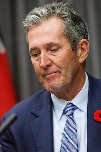 MIKE DEAL / WINNIPEG FREE PRESS
Premier Brian Pallister and Dr. Brent Roussin, chief provincial public health officer, announce that the whole province is going to code red on the pandemic response system during a Tuesday morning media conference at the Manitoba Legislative building.
201110 - Tuesday, November 10, 2020.