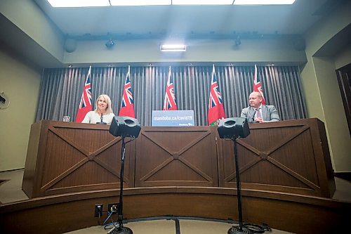 MIKAELA MACKENZIE / WINNIPEG FREE PRESS

Dr. Brent Roussin, chief public health officer, and Lanette Siragusa, chief nursing officer, speak to the media during their regular cover briefing at the Manitoba Legislative Building in Winnipeg on Friday, Nov. 13, 2020. For Carol Sanders story.

Winnipeg Free Press 2020