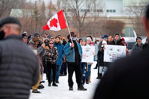 Daniel Crump / Winnipeg Free Press. Anti-mask protestors from the Hugs Over Masks group attend a rally at AD Penner Park in Steinbach . November 14, 2020.