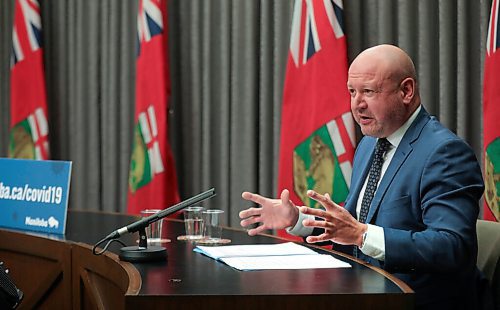 RUTH BONNEVILLE / WINNIPEG FREE PRESS

Local - COVID update 

Dr. Brent Roussin, Manitoba's chief public health officer and Lanette Siragusa Chief Nursing Officer answer questions from the media during COVID briefing at the Legislative Building Monday. 

Nov 16th,  2020