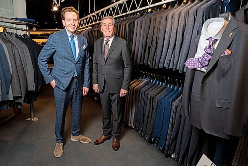 JESSE BOILY  / WINNIPEG FREE PRESS
Paul Stiller, right, and Peter Henry, long time colleagues at Hanford-Drewitt, a  clothing store for men that has been in business since 1948, pose for a photo. Tuesday, Nov. 17, 2020.
Reporter: Dave Sanderson