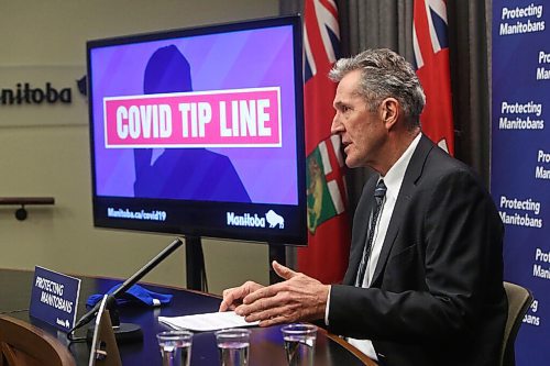 MIKE DEAL / WINNIPEG FREE PRESS
Premier Brian Pallister announces that the province has signed a contract with G4S Canada to boost COVID-19 public health order enforcement efforts as well as a COVID Tip Line that people can call if they see people breaking the code red rules. 
201117 - Tuesday, November 17, 2020.