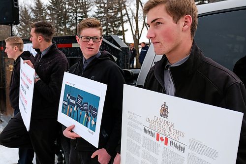 Daniel Crump / Winnipeg Free Press. Members of a christian group attend the Hugs Over Masks anti-mask rally at AD Penner Park in Steinbach, Manitoba. November 14, 2020.