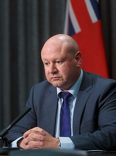 MIKE DEAL / WINNIPEG FREE PRESS
Dr. Brent Roussin, chief provincial public health officer, during the COVID-19 update at the Manitoba Legislative building Tuesday afternoon.
201117 - Tuesday, November 17, 2020.