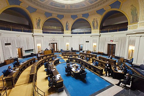 MIKE DEAL / WINNIPEG FREE PRESS
The majority of MLAs taking part in question period were doing so remotely as can be seen from a mostly empty Manitoba Legislative Assembly, Tuesday afternoon.
201117 - Tuesday, November 17, 2020.