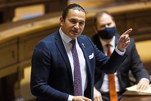 MIKE DEAL / WINNIPEG FREE PRESS
Leader of the Opposition NDP Wab Kinew talks during question period in the Manitoba Legislative Assembly, Tuesday afternoon.
201117 - Tuesday, November 17, 2020.