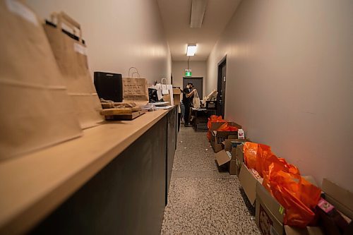 Mike Sudoma / Winnipeg Free Press
A Hallway of finished Good Local orders sit along the hallway in the Good Local storage Friday afternoon
November 20, 2020