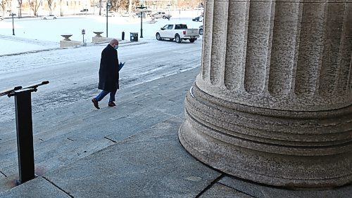 MIKE DEAL / WINNIPEG FREE PRESS
Dr. Brent Roussin, chief provincial public health officer, arrives at the Manitoba Legislative building for Mondays COVID-19 update. 
201123 - Monday, November 23, 2020