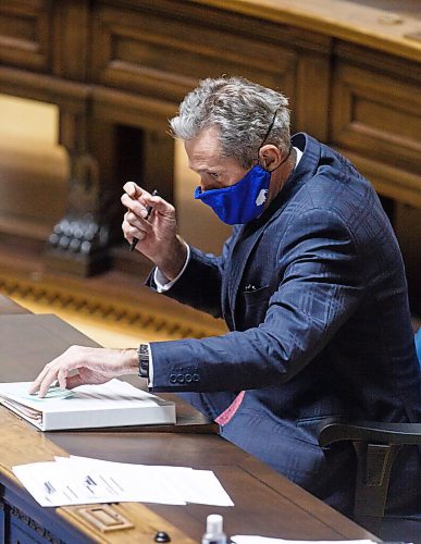 MIKE DEAL / WINNIPEG FREE PRESS
Premier Brian Pallister during question period in the Manitoba Legislative Building Monday afternoon.
201123 - Monday, November 23, 2020.