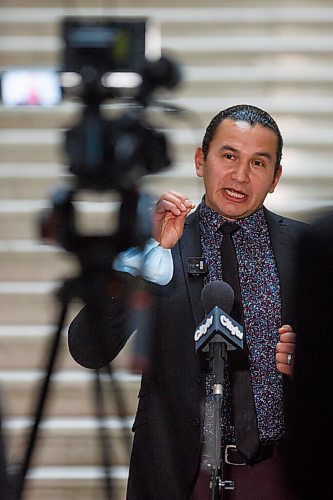 MIKE DEAL / WINNIPEG FREE PRESS
NDP Opposition Leader Wab Kinew speaks to the media after question period in the Manitoba Legislative Building Monday afternoon.
201123 - Monday, November 23, 2020.