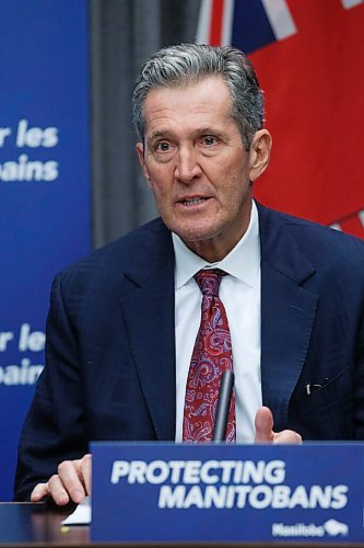 MIKE DEAL / WINNIPEG FREE PRESS
Premier Brian Pallister provids an update on efforts to beef up enforcement of public-health orders in wake of the COVID-19 pandemic Tuesday morning at the Manitoba Legislative building.
201124 - Tuesday, November 24, 2020.