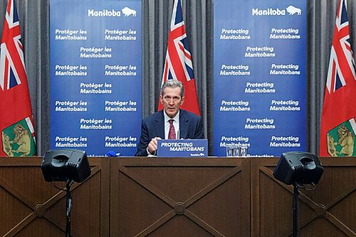 MIKE DEAL / WINNIPEG FREE PRESS
Premier Brian Pallister provids an update on efforts to beef up enforcement of public-health orders in wake of the COVID-19 pandemic Tuesday morning at the Manitoba Legislative building.
201124 - Tuesday, November 24, 2020.