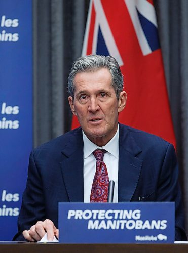 MIKE DEAL / WINNIPEG FREE PRESS
Premier Brian Pallister provids an update on efforts to beef up enforcement of public-health orders in wake of the COVID-19 pandemic Tuesday morning at the Manitoba Legislative building.
201124 - Tuesday, November 24, 2020.