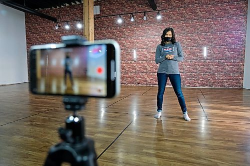 Daniel Crump / Winnipeg Free Press. Maria Rawluk, owner of Drop-In Dance, poses in her Portage Ave. studio. During the pandemic Drop-In Dance is offering virtual dance classes. Teachers livestream the lessons from their own living rooms while the studio sits empty. November 28, 2020.