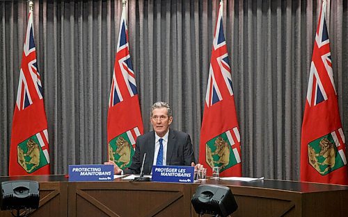 MIKE DEAL / WINNIPEG FREE PRESS
Premier Brian Pallister speaks during a COVID-19 enforcement update Tuesday morning at the Manitoba Legislative building.
201201 - Tuesday, December 01, 2020.