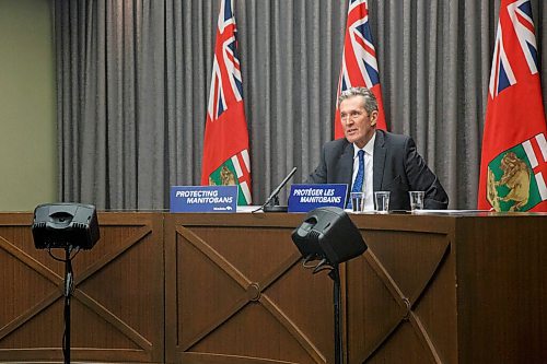 MIKE DEAL / WINNIPEG FREE PRESS
Premier Brian Pallister speaks during a COVID-19 enforcement update Tuesday morning at the Manitoba Legislative building.
201201 - Tuesday, December 01, 2020.