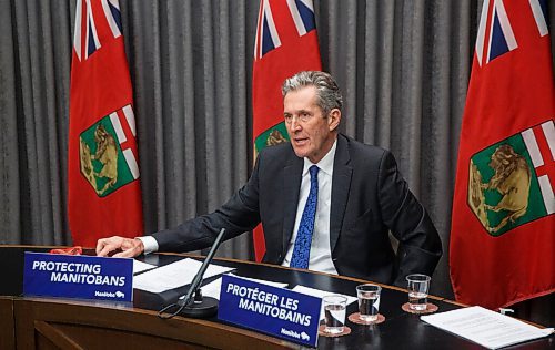 MIKE DEAL / WINNIPEG FREE PRESS
Premier Brian Pallister speaks during a COVID-19 enforcement update Tuesday morning at the Manitoba Legislative building.
201201 - Tuesday, December 01, 2020.