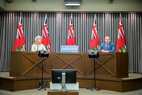 MIKAELA MACKENZIE / WINNIPEG FREE PRESS

Dr. Brent Roussin, chief public health officer, and Lanette Siragusa, chief nursing officer, provide their COVID-19 update at the Manitoba Legislative Building in Winnipeg on Monday, Dec. 7, 2020. For Larry Kusch story.

Winnipeg Free Press 2020