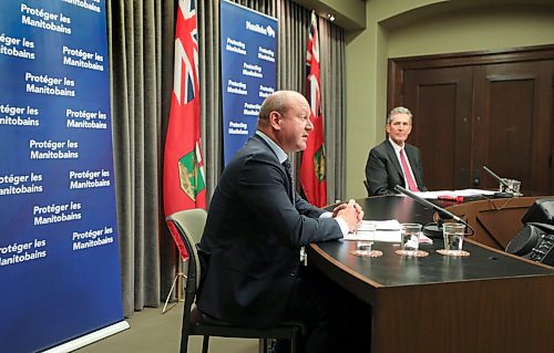 RUTH BONNEVILLE / WINNIPEG FREE PRESS

Local - Roussin & Pallister 

Dr. Brent Roussin. CHIEF PROVINCIAL PUBLIC HEALTH OFFICER and Manitoba Premier, Brian Pallister, announce continued family gathering restrictions over holidays at the Legislative Building Tuesday.


Dec 8th,. 2020