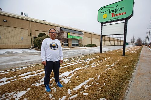 MIKE DEAL / WINNIPEG FREE PRESS
Mohamed Ismath, president of Tennis Manitoba, outside the Taylor Tennis Centre at 1500 Taylor Avenue.
Tennis Manitoba has a petition going, to ask the province to allow the sport to resume during code red. The strong belief is tennis has built-in social distancing and the two Winnipeg facilities can go back to how they safely operated in the summer and fall, with limited capacity, only singles play, mask-wearing (going in and out of the facilities) and proper sanitization throughout.
201210 - Thursday, December 10, 2020.
