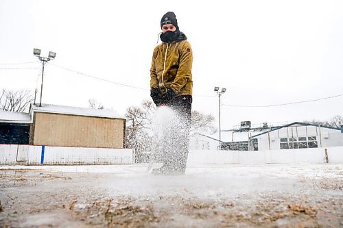 Daniel Crump / Winnipeg Free Press. Aaron Shand, a volunteer at the Riverview Community Centre, works on getting the centres two rinks ready for skating. If the weather cooperates, Shand reckons the ice will be ready for use in less than a week. At the moment it is still unclear which if any restrictions may dictate how community rinks are able to operate this season. December 12, 2020.