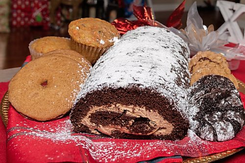 JESSE BOILY  / WINNIPEG FREE PRESS
Denise Comeault shows her Yule log along with some of her other holiday baking treats at her home on Tuesday. Tuesday, Dec. 15, 2020.
Reporter: Alan Small