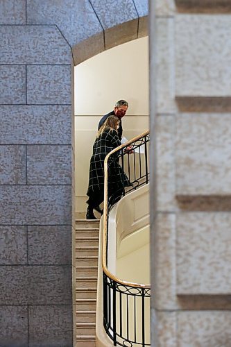 JOHN WOODS / WINNIPEG FREE PRESS
Manitoba Premier Brian Pallister heads to his office with his assistant after his COVID-19 press conference at the Manitoba legislature in Winnipeg Tuesday, December 15, 2020. 

Reporter: ?