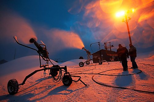 JOHN WOODS / WINNIPEG FREE PRESS
Vivianne Julien and Brayden Sosinkalo, co-owners of Springhill Winter Sports Park, make snow preparing for the upcoming season Tuesday, December 15, 2020. They plan to open a COVID-19 safe facility.

Reporter: Brownlee