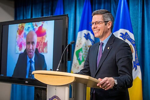 MIKAELA MACKENZIE / WINNIPEG FREE PRESS

Mayor Brian Bowman speaks about the Rapid Housing Initiative funding, along with provincial and federal government representatives attending virtually, at City Hall in Winnipeg on Friday, Dec. 18, 2020.  For Dylan Robertson story.

Winnipeg Free Press 2020