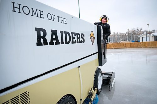 Daniel Crump / Winnipeg Free Press. Marcy Beaucage drives the zamboni on one of the rinks at Roblin Park Community Centre. Beaucage has been taking care of the ice at the community centre for more than 30 years. December 19, 2020.