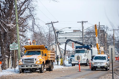 MIKAELA MACKENZIE / WINNIPEG FREE PRESS

Crews work on a toppled hydro pole, which was knocked over in a road rage incident at about four this morning, near Henderson Highway and Roosevelt Place in Winnipeg on Monday, Dec. 21, 2020. 

Winnipeg Free Press 2020