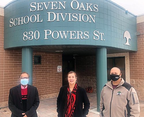 Canstar Community News Seven Oaks School Division trustee Derek Dabee, divisional principal Rebecca Chartrand and SOSD chair Greg McFarlane are all members of the division's anti-racism committee.
