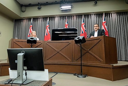 JESSE BOILY  / WINNIPEG FREE PRESS
Dr. Jazz Atwal, Deputy chief provincial public health officer, right, and Lanette Siragusa, provincial chief nursing officer, give the provincial COVID-19 update at the Legislative building on Monday. Monday, Dec. 21, 2020.
Reporter: