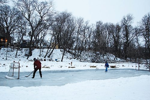 Canstar Community News Eric Reder cleared this 90 x 35 ft. skating rink on the Seine River, which snakes through a wooded area behind his St. Boniface home. Eric helps his son North Reder, 12, keeps his hockey skills honed for when rec league starts up again next year. Eric welcomes his neighbours to lace-up and use the rink.