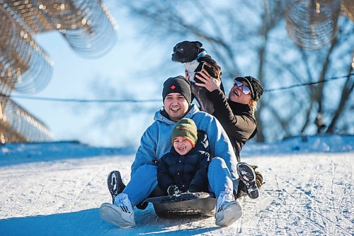 MIKAELA MACKENZIE / WINNIPEG FREE PRESS

Jaxx Kerfoot, three, toboggans with his parents, Norman Beauchamp and Julie Kerfoot, and dog, Kodi, at The Forks in Winnipeg on Monday, Jan. 4, 2021. Standup.

Winnipeg Free Press 2020