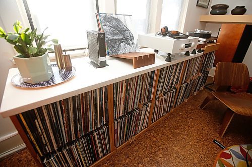 JOHN WOODS / WINNIPEG FREE PRESS
Ian Park, owner of 33 Racket, is photographed with his record storage racks at his home in Winnipeg Monday, January 4, 2021. 

Reporter: sanderson