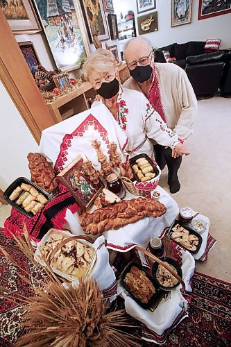 JOHN WOODS / WINNIPEG FREE PRESS
Oksana and Borys Shulakewych are photographed at their home with some of the traditional Ukrainian food which they will be packaging up and delivering to family for Ukrainian  Christmas Eve in Winnipeg Tuesday, January 5, 2021. 

Reporter: suderman